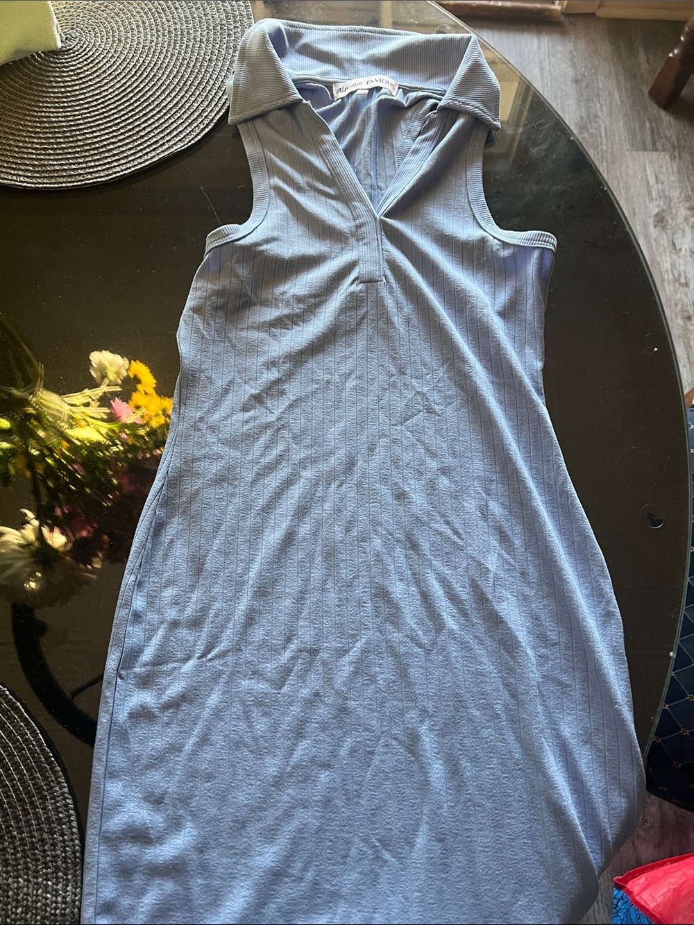 Almost Famous Pastel Blue Ribbed Polo Tank